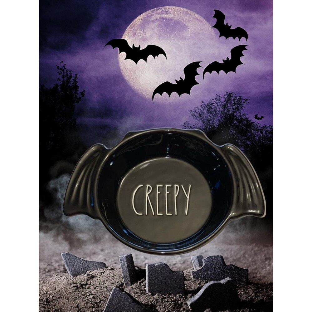 Rae Dunn "CREEPY" Bat-Winged Halloween Black Candy Dish